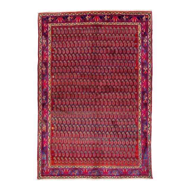 1960s Red Handmade Vintage Shiraz Wool Rug With Allover Boteh Motif For Sale