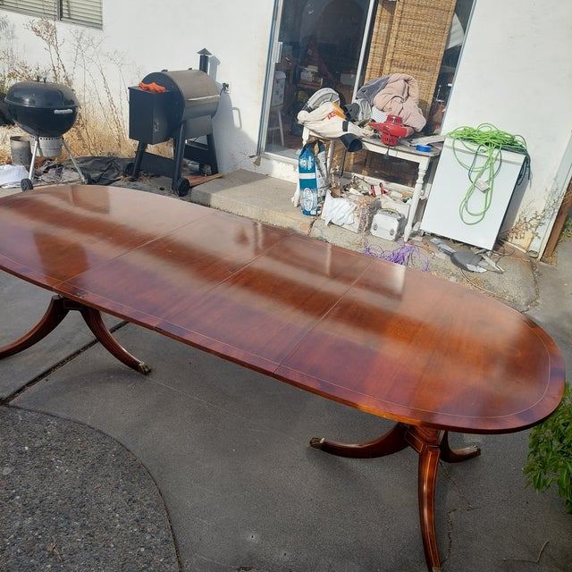 Wood Vintage Duncan Phyfe Style Mahogany Double Pedestal Dining Table - Model 4903 For Sale - Image 7 of 9