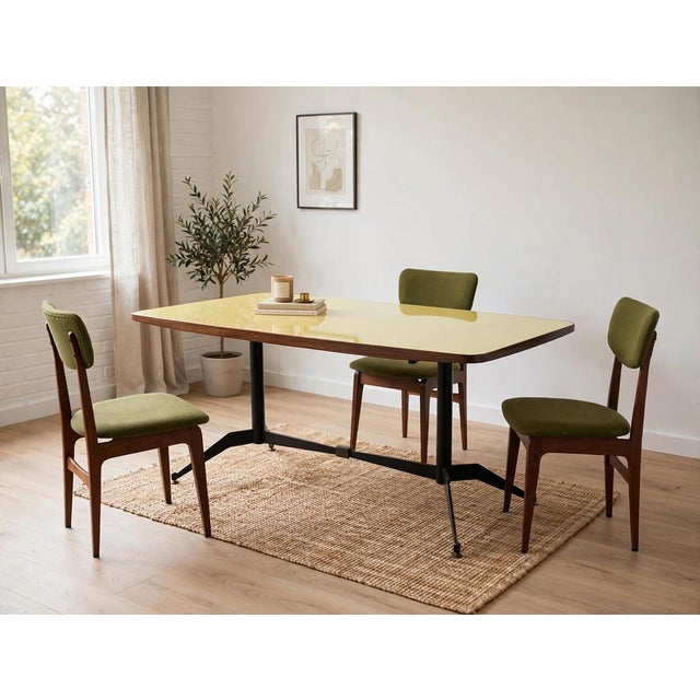 Vintage Table with Yellow Opaline Top and Chairs, 1960s, Set of 7 For Sale - Image 4 of 9