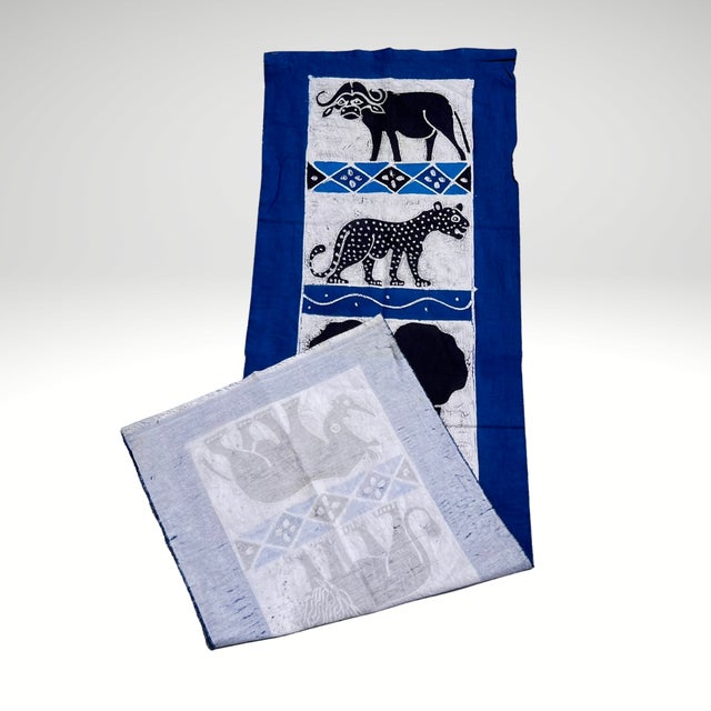 Early 20th Century Blue African Handprinted Table Runner For Sale - Image 10 of 12