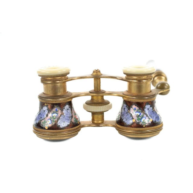Gold Antique 19th C French Enamel & Brass Opera Glasses For Sale - Image 8 of 9
