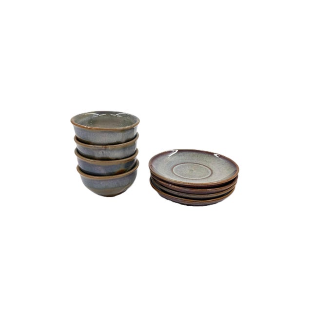 2020s Hand-Painted Vietnamese Ceramic Tea Set for 4 With Dual-Glaze Finish For Sale - Image 5 of 6