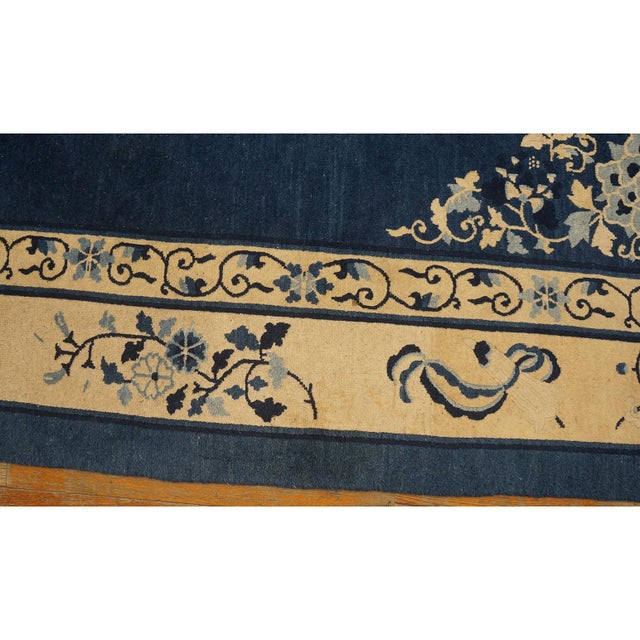 Antique Peking Chinese Floral Navy Open Field Medallion Oriental 1920s Rug For Sale - Image 10 of 11