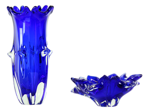 Cobalt Blue Art Glass Set by Jaroslav Taraba for Lednické Rovne, Czechoslovakia, 1960s, Set of 2