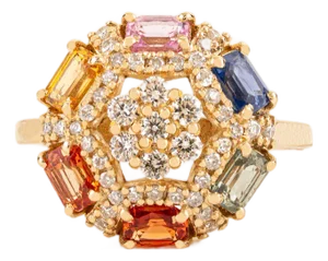 Retro Style 1.73 CTW Multicolor Sapphire & Diamond Cluster Ring Size 6.5 in 14k Yellow Gold