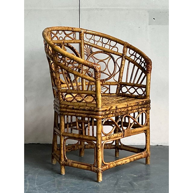 Late 20th Century Vintage Boho Medallion Back Bamboo Brighton Pavillon Chair For Sale - Image 5 of 12