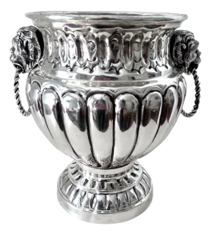 19th C .Dutch Silver Plate Ribbed Repoussé Champagne Ice Bucket with Lion Handle