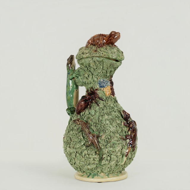Antique Portuguese Palissy Lidded Pitcher For Sale - Image 10 of 17