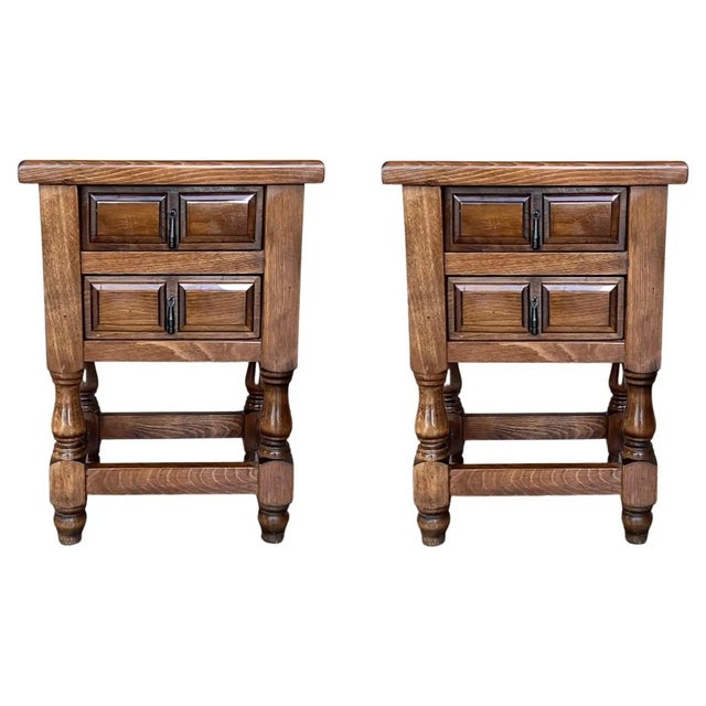 Brown 20th Century Pair of Spanish Nightstands With Two Drawers and Iron Hardware For Sale - Image 8 of 8