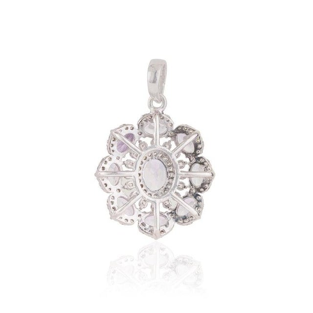 Elegant Floral Amethyst Pendant With Cubic Zirconia Accents - Caratandher For Sale - Image 9 of 14