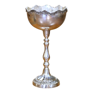Mid-Century French Silvered Brass Candle Holder With Ornate Rim and Fluted Base