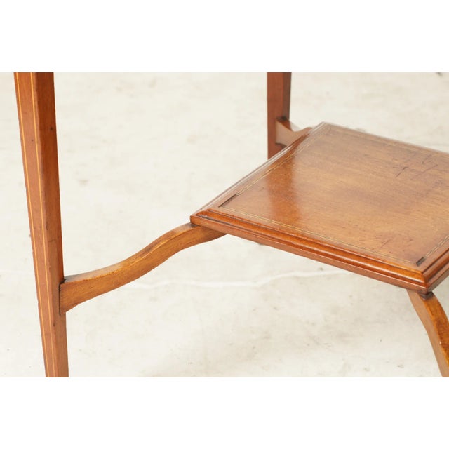 An English Sheraton Mahogany and Satinwood Inlaid Handkerchief Table Early 20th Century, Leather Top From the Estate of Bob Newhart For Sale - Image 4 of 8