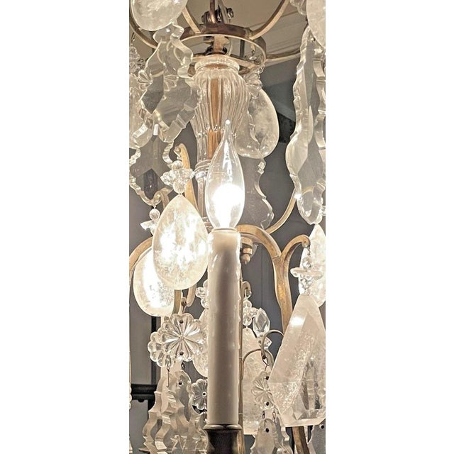 Late 19th Century French Gilded Bronze Quartz Rock Crystal 6-Light Chandelier For Sale - Image 9 of 10