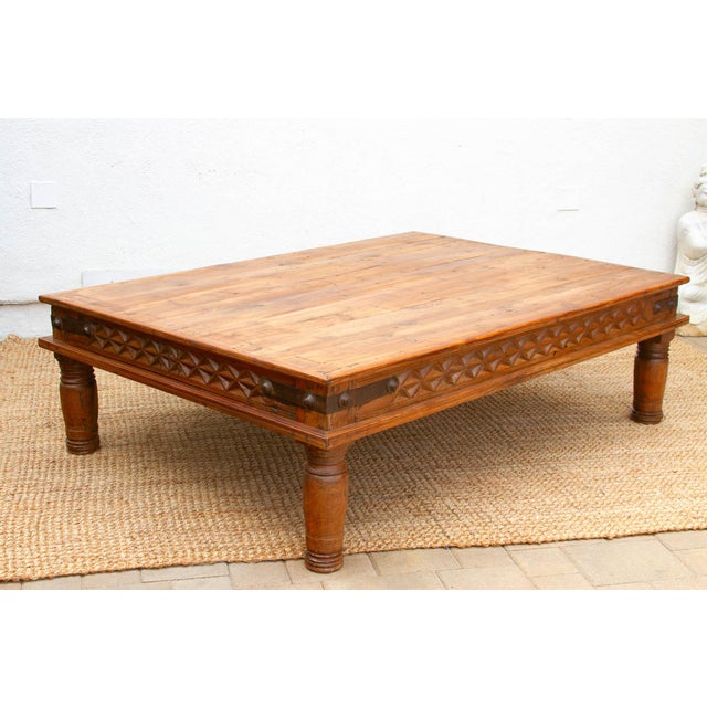Grand Takhat Large Indian Teak Coffee Table For Sale In Los Angeles - Image 6 of 11
