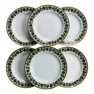 Antique German Meissen Porcelain Dinner Plates Green Napoleon Ivy Gold Gilt Rim - a Set of 6