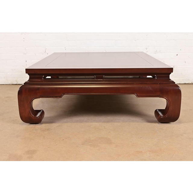 Henredon Mid-Century Hollywood Regency Chinoiserie Carved Mahogany Coffee Table, Newly Refinished For Sale - Image 11 of 13