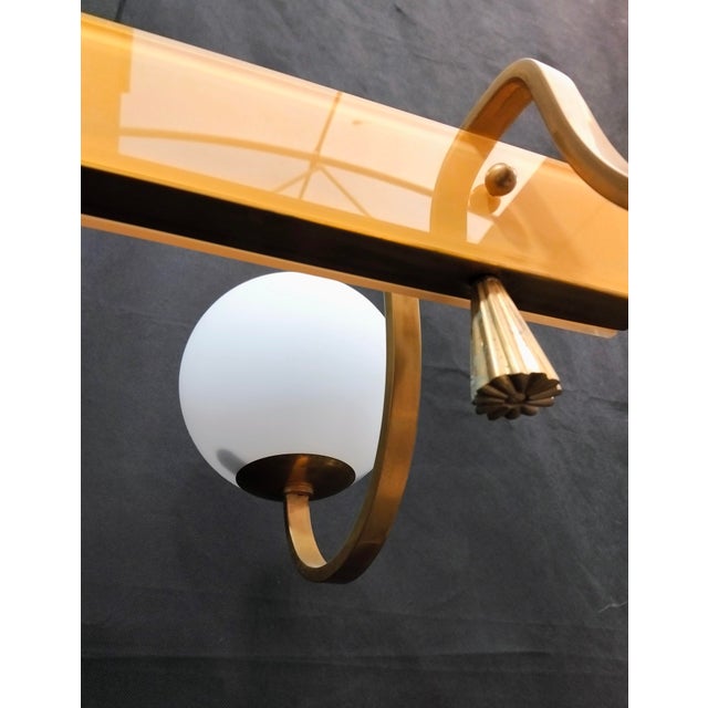 Brass and Opaline Glass Chandelier, 1960s For Sale - Image 11 of 17