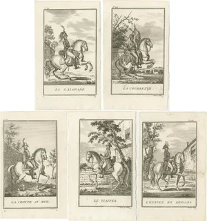 François Robichon de La Guérinière, Horse Riding Illustrations: Le Piaffe, La Galopade, La Courbette, Prints, Set of 5