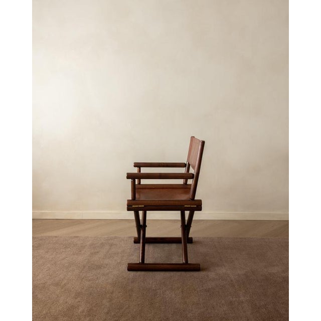 Mid-Century Modern Italian Modern Directors Chair in Wood & Leather, 1980s For Sale - Image 3 of 18
