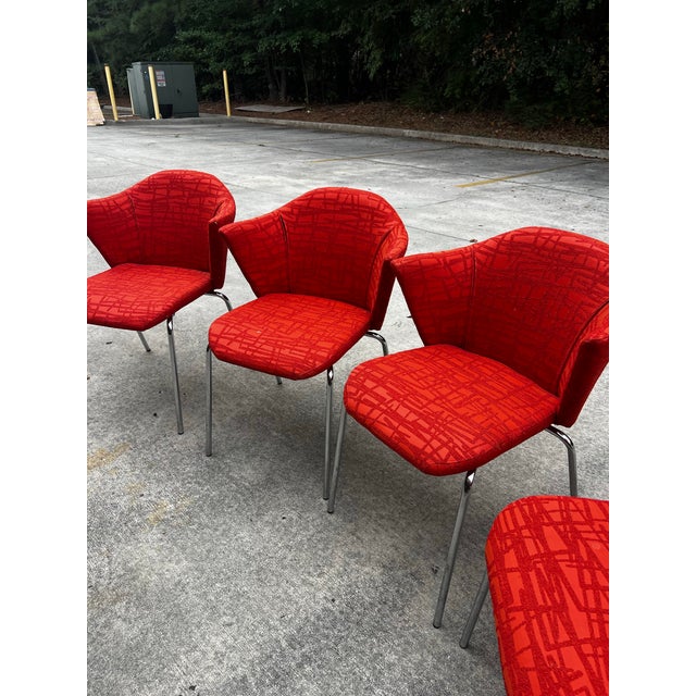 Up for consideration is a beautiful vintage collection of red abstract Coalesse Steelcase dining chairs. This set would...