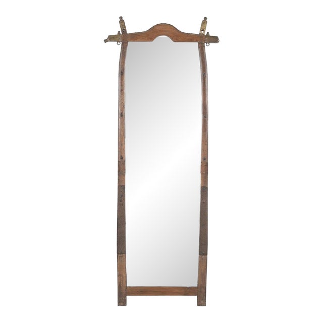 Vintage Indian Teakwood Arched Top Mirror For Sale