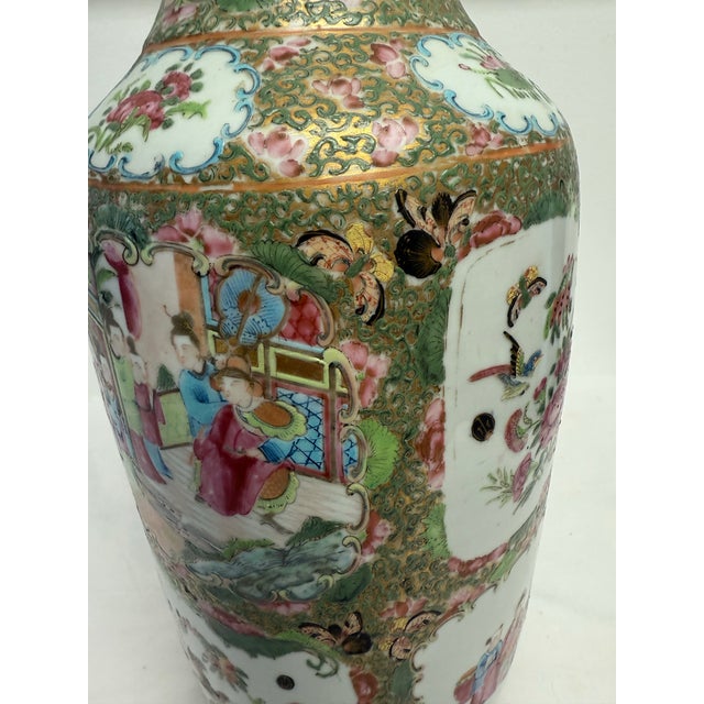 Asian Antique 1850-1860 Rose Medallion Vase For Sale - Image 3 of 8