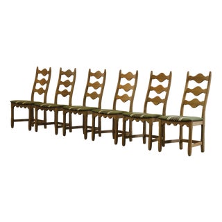 Vintage Danish Brutalist Oak High Back Chairs, 1960s, Set of 6 For Sale