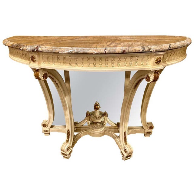 Demilune Console Hollywood Regency Style Marble-Top With Beveled Mirror Back For Sale - Image 13 of 13