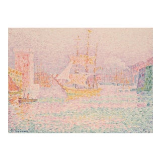 Vintage French Coastal Art Print – Pastel Harbor by Paul Signac, 40" X 30" For Sale