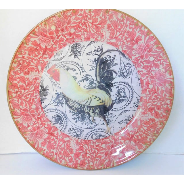 Late 20th Century Decorative Plate, French Decoupage Rooster With Floral Border For Sale - Image 13 of 13