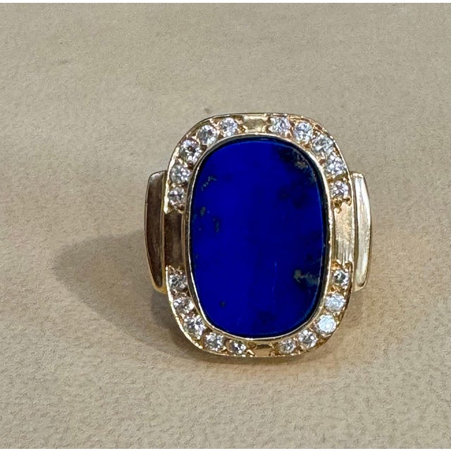 8.5 Ct Emerald cut Natural Lapis Lazuli + Diamond Ring 14 Kt Yellow Gold, 5.5 S For Sale - Image 18 of 18