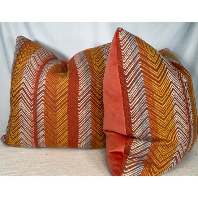 Jane Churchill "Medina Stripe" in Red 22" Pillows-a Pair For Sale - Image 4 of 4