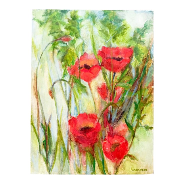 Poppies, Original Oil Painting on Canvas, Signed For Sale