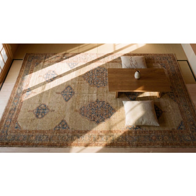Textile Extraordinary Tan-Camel Background With Medallion Design Antique Persian Serab Rug For Sale - Image 7 of 9