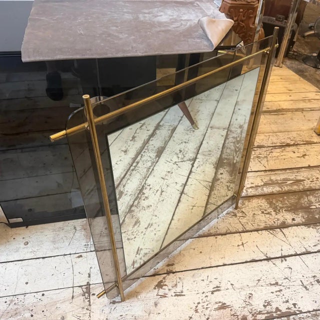 1970 Mid-Century Modern Smoked Glass and Brass Square Wall Mirror by Renato Zevi For Sale - Image 15 of 18