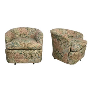 Late 20th Century Modern Drexel Heritage Swivel Barrel Chairs Original Fabric, a Pair For Sale