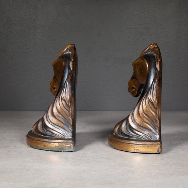 Early 20th Century Art Deco Bronze Plated Horse Head Bookends c.1930 For Sale - Image 5 of 7
