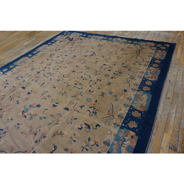 Camel 1920s Camel Floral Geometric Antique Chinese Peking Carpet 8'2" X 9'9" Handknotted Wool Rug For Sale - Image 8 of 12