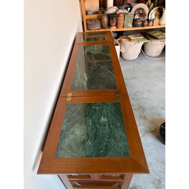 Mid Century Paneled Doors Cabinet With Green Marble-Look Top For Sale - Image 10 of 17