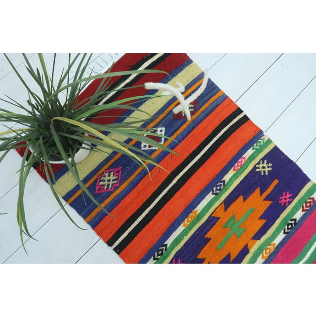 Navy Blue 1980s Colorful Milet Nomad's Kilim Runner Rug For Sale - Image 8 of 13