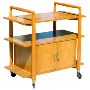 Mid-Century Three-Tier Bar Serving Cart W/ Storage Cabinet