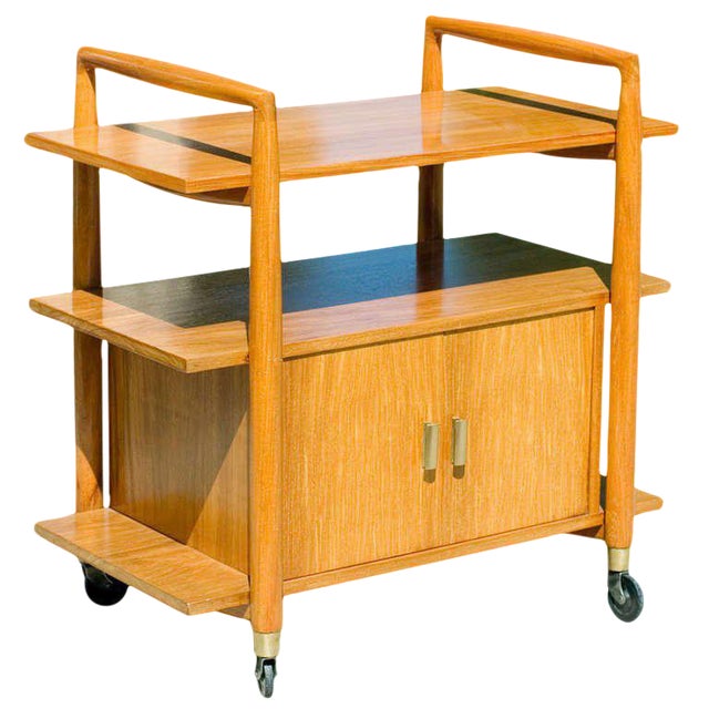 Three Tier Mid Century Bar Cart With Storage Cabinet Chairish