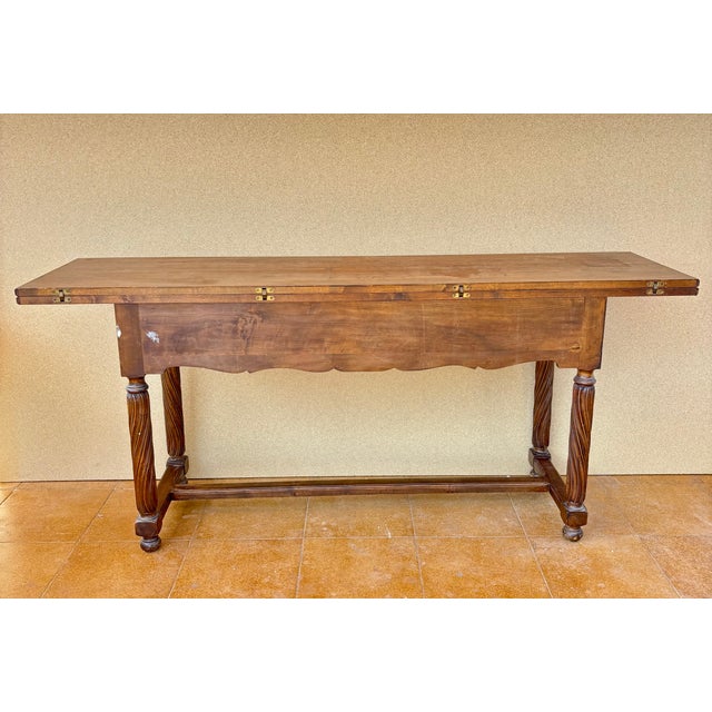 Spanish Walnut Drop-Leaf Table with Three Drawers, 1930s For Sale - Image 14 of 15