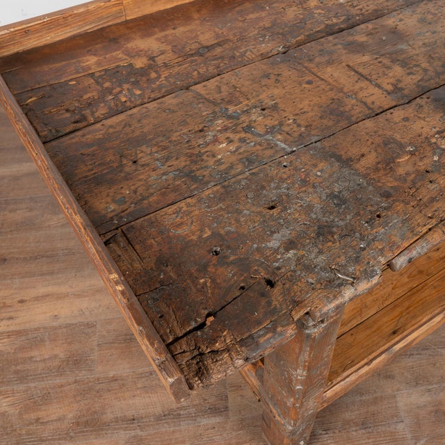 Wood 19th Century Rustic Pine Work Table With Shelf, Console or Island For Sale - Image 7 of 16
