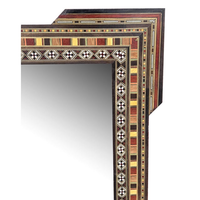 Vintage Marquetry Wood Inlaid Moorish Style Mirror For Sale - Image 4 of 4
