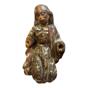 18th Century Polychromed Wooden Praying Santos Sculpture on Stand