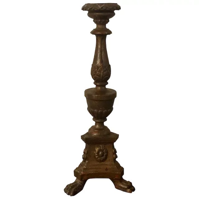 Antique 18th Century Continental Baroque Carved and Gilt Wood Altar Candlestick For Sale - Image 11 of 11