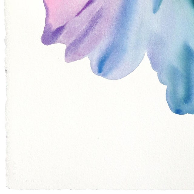 Contemporary Rainbowland Petunia - Original Floral Abstract Watercolor Painting on Paper by Xiao Wen Xu For Sale - Image 3 of 7