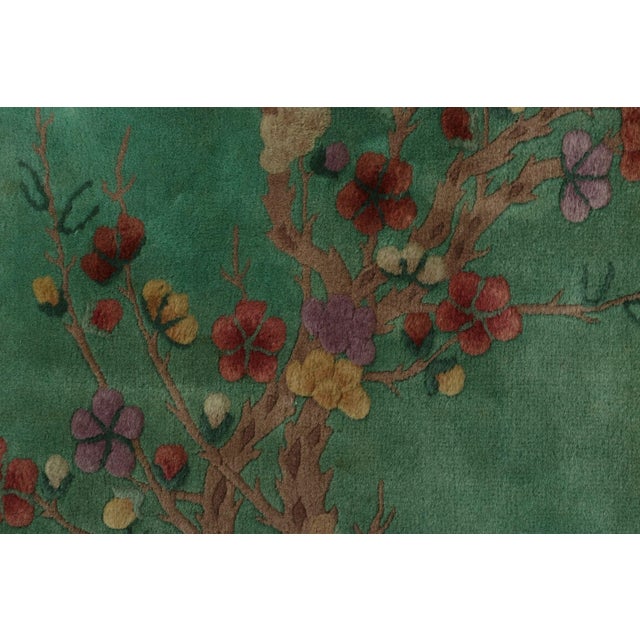 Art Deco Antique Chinese Art Deco Rug in Green With Florals - Rug & Kilim For Sale - Image 3 of 5