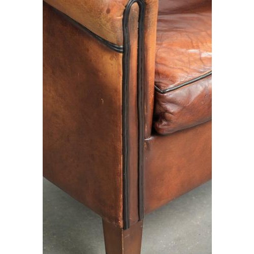 Vintage Sheepskin Club Armchair with Black Piping For Sale - Image 12 of 16